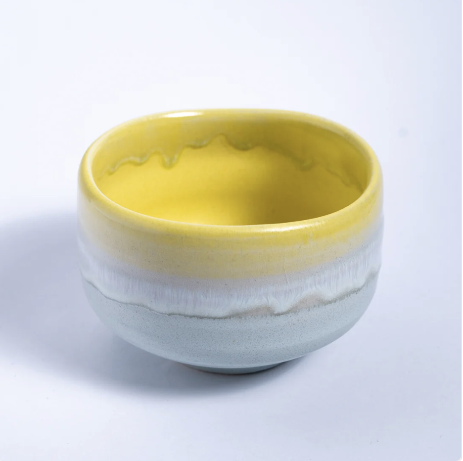Mino Ware 12oz Matcha Bowl Yellow Blue Glazed  by Urban Tokyo