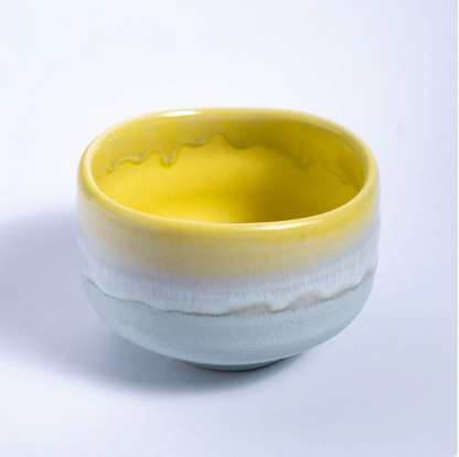 Mino Ware 12oz Matcha Bowl Yellow Blue Glazed  by Urban Tokyo