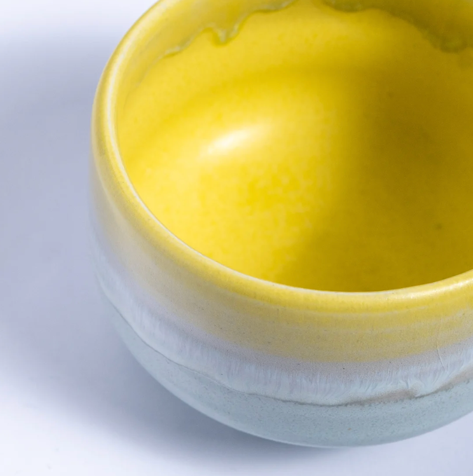 Mino Ware 12oz Matcha Bowl Yellow Blue Glazed  by Urban Tokyo