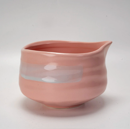 Matcha Set 20oz Porcelain Latte Bowl with Whisk and Scoop Pink Brushstroke By Urban Tokyo