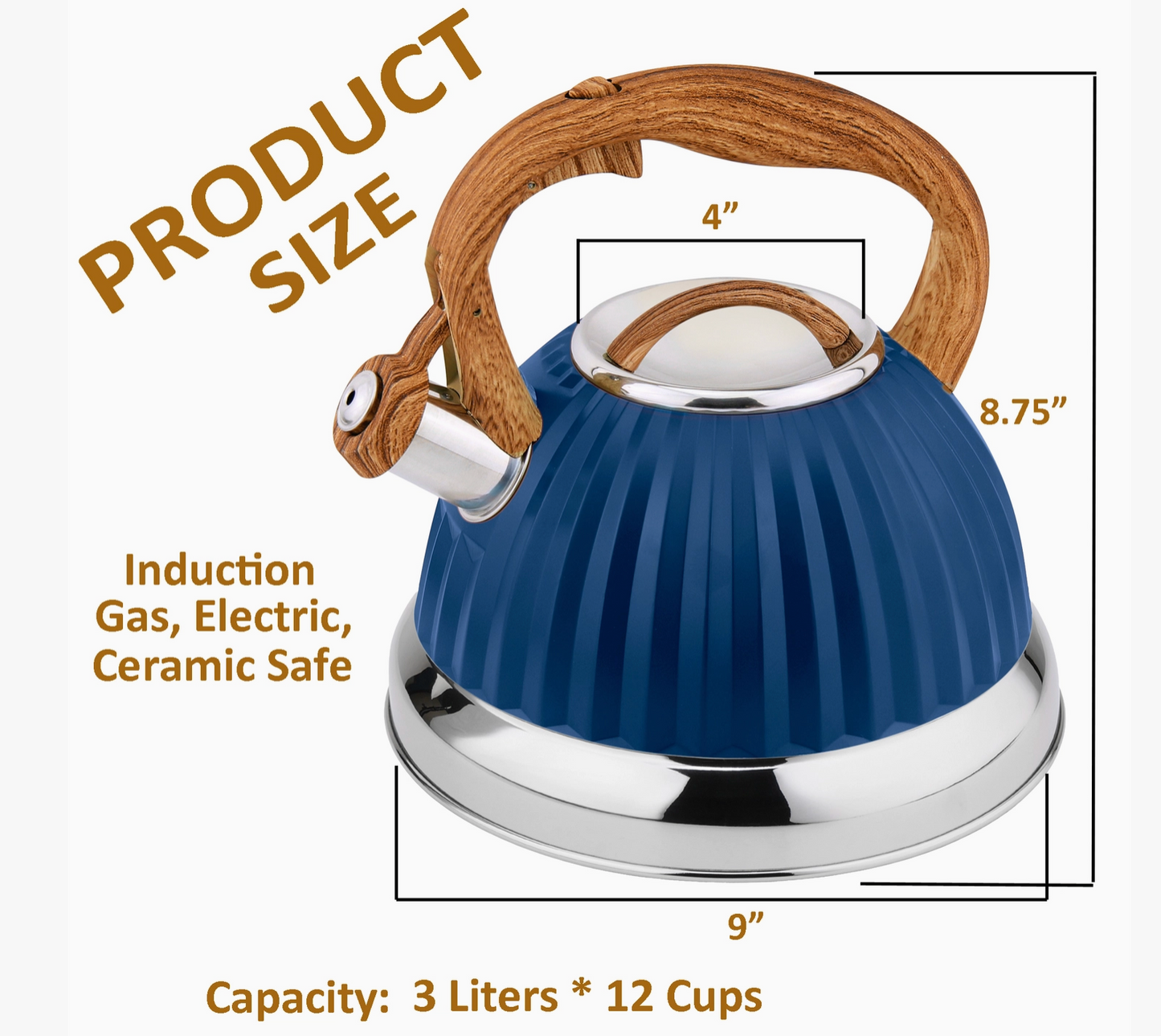 Modern Stovetop Tea Kettle with Wooden Handle and Spout by Lorren Home Trends