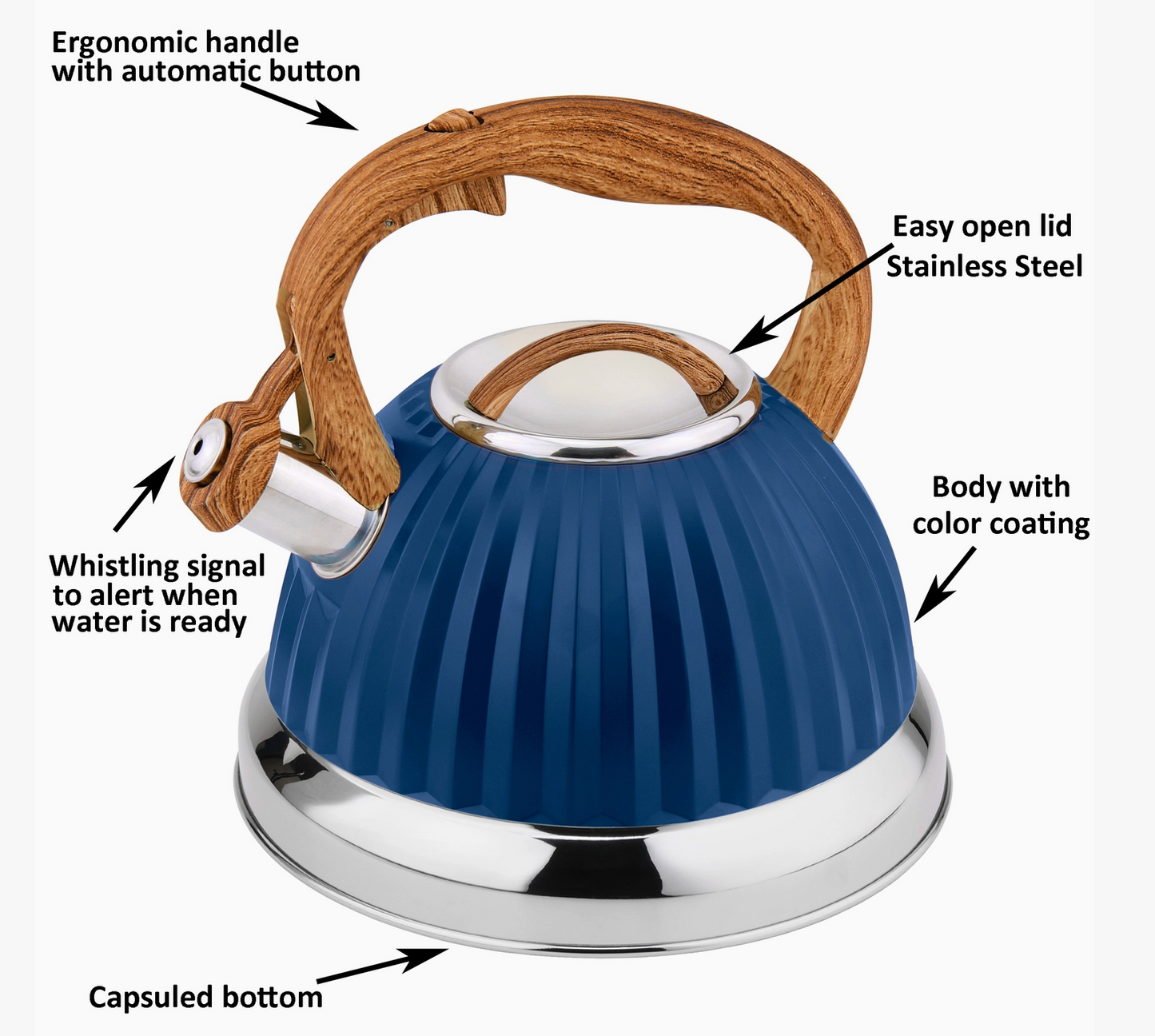 Modern Stovetop Tea Kettle with Wooden Handle and Spout by Lorren Home Trends