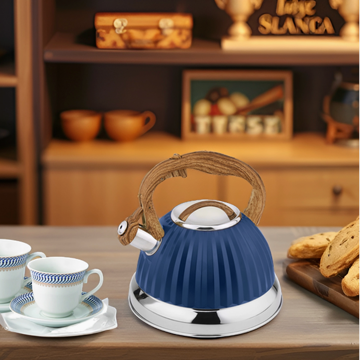 Modern Stovetop Tea Kettle with Wooden Handle and Spout by Lorren Home Trends