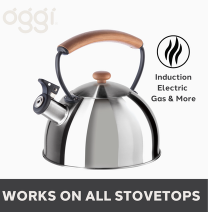 Wood Handle Stainless Steel Stovetop Kettle With Whistle by Oggi