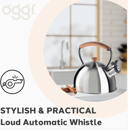 Wood Handle Stainless Steel Stovetop Kettle With Whistle by Oggi