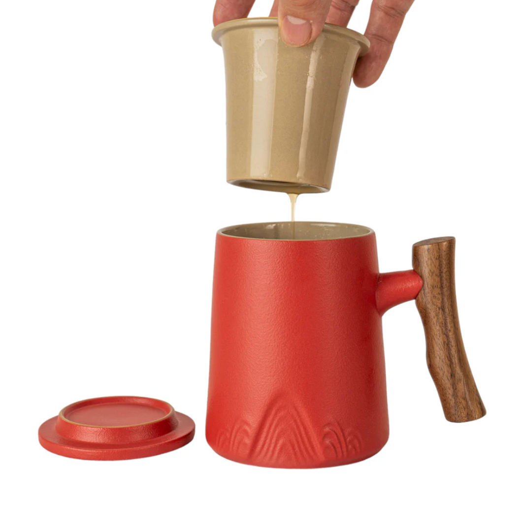 15oz Zen Tea Mugs with Lid and Infuser-Red by Urban Tokyo