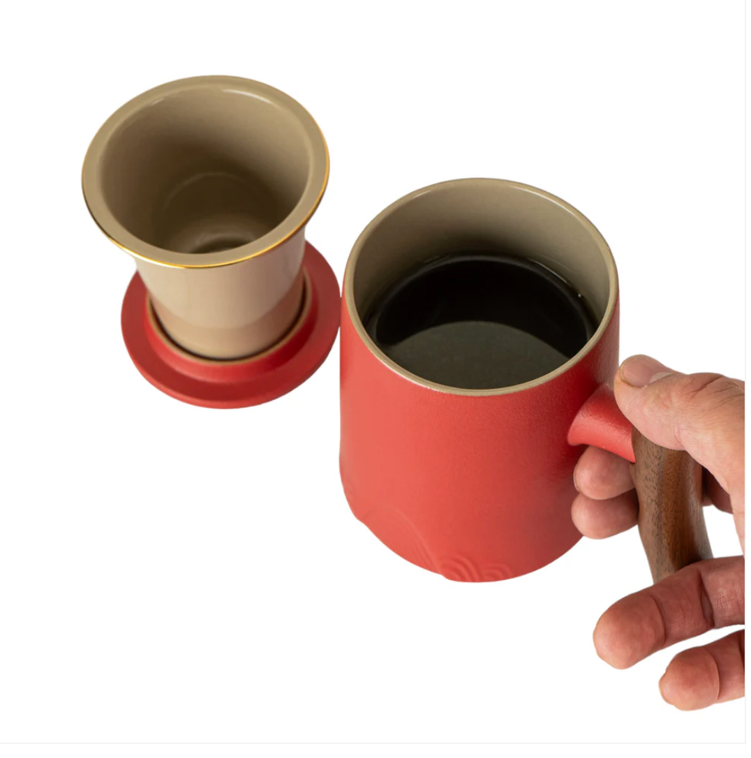 15oz Zen Tea Mugs with Lid and Infuser-Red by Urban Tokyo