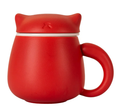 Lucky Cat Mug With Strainer & Lid