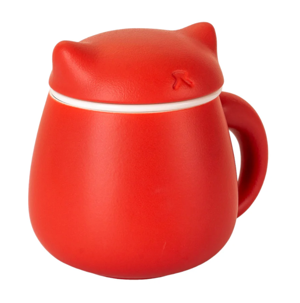 Lucky Cat Mug With Strainer & Lid