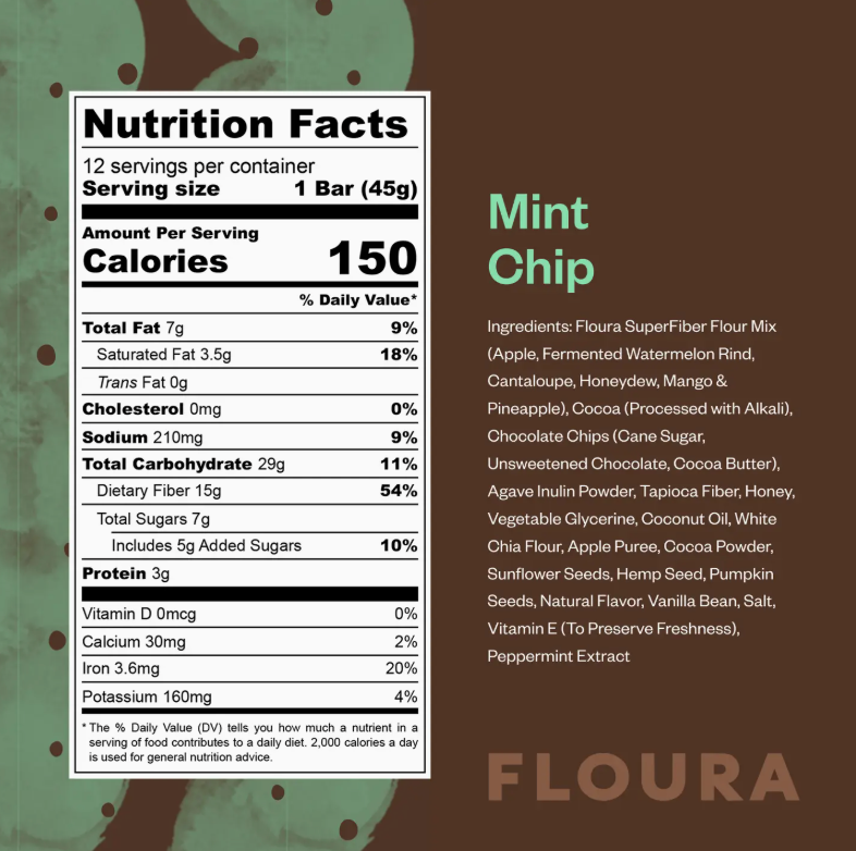 Chocolate Mint Chip Fiber Bar by Floura & Co.