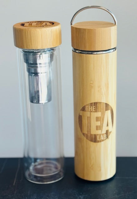 Borosilicate Glass 16 oz.Bamboo Tea Infuser Bottle by The Tea Lab
