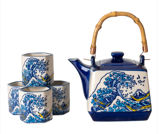 Great Wave Tea Set 20oz Tea Pot with 4 Hexagon Cups by Urban Tokyo
