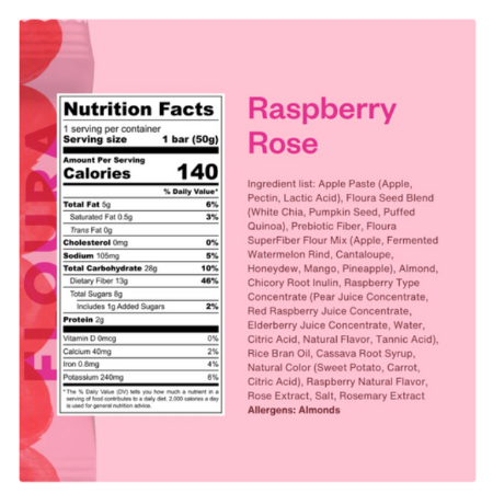 Raspberry Rose Prebiotic Bar by Floura & Co.