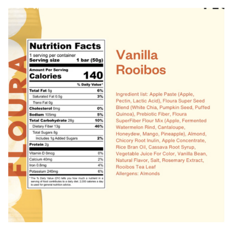 Vanilla Rooibos Prebiotic Bar by Floura & Co.